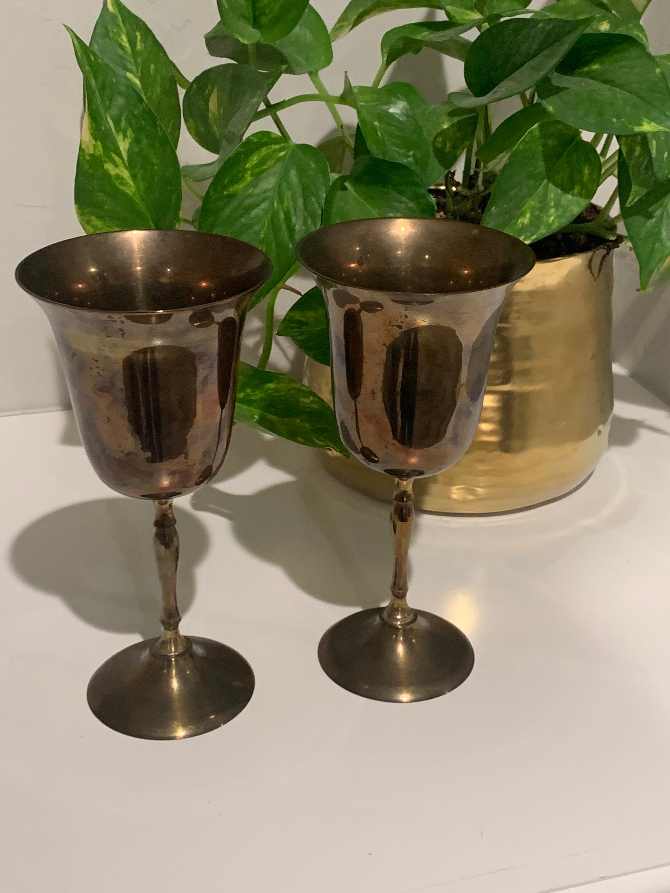 Set of Two Brass Wine Goblets 