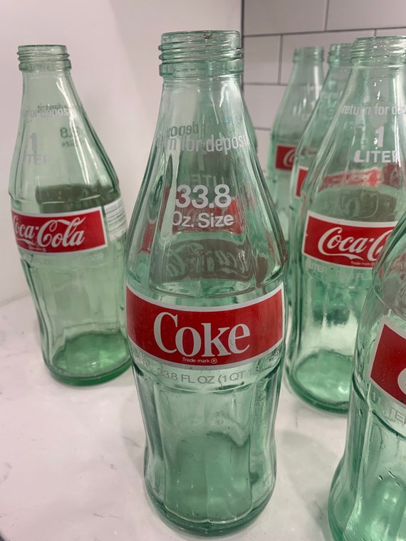 Vintage Coca Cola 1 Liter Glass Coke Bottle with Cap Lid 33.8 Fluid Ounces  Soda