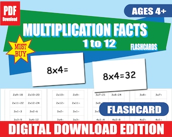 Printable Multiplication Flashcards | 144 Facts (1–12) | Double-Sided | PDF + Multiplication Chart | Math Fluency Practice