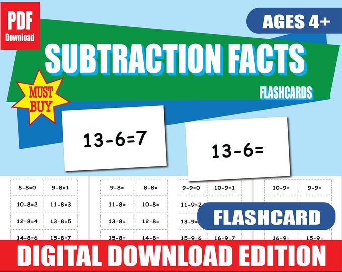 Printable Subtraction Flashcards | Math Facts 0–12 | Double-Sided | PDF + Subtraction Chart | Homeschool & Classroom Learning
