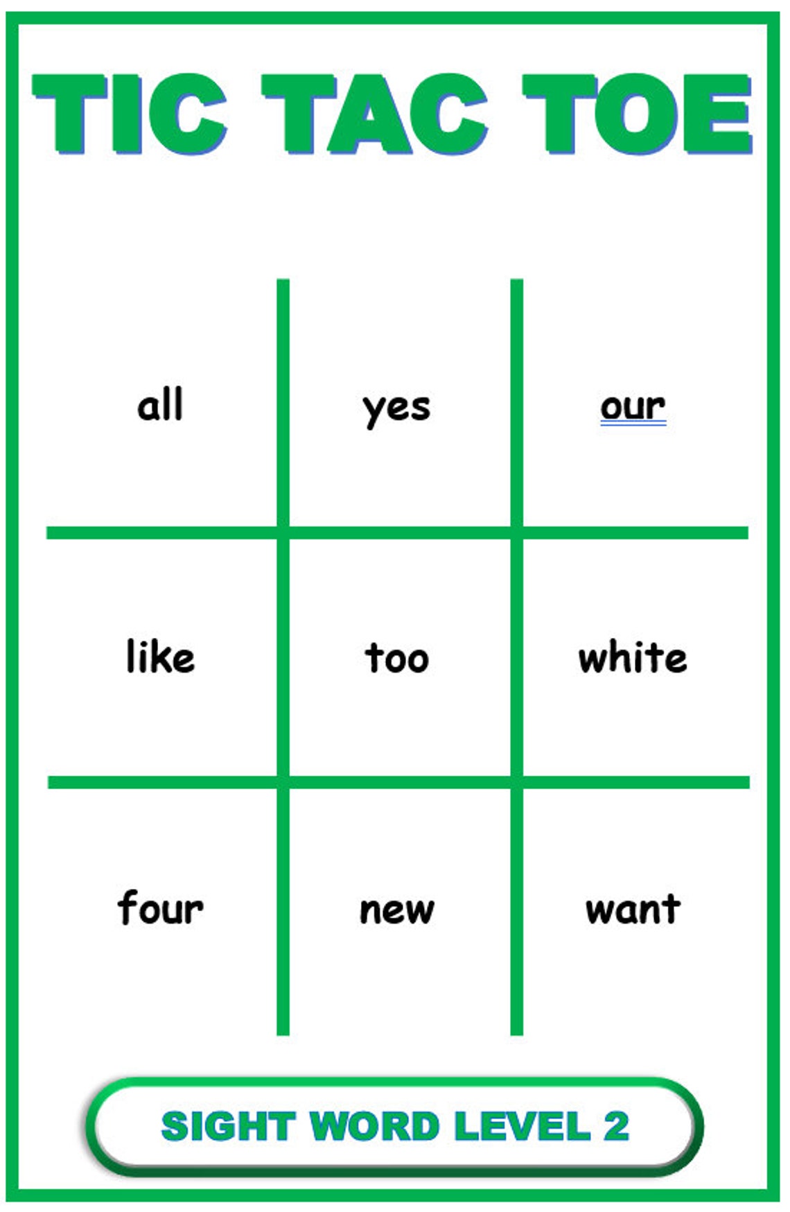 220 Sight Word Tic Tac Toe Game Etsy
