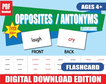 500+ Opposites & Antonyms Flashcards | Printable PDF | K–4 Learning | Double-Sided | Vocabulary Builder | Preschool and Classroom Use