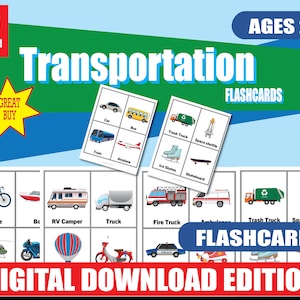 Flashcards de Transporte para Pré-Escola | 20 Veículos Coloridos | Cartões com Imagens e Palavras para Imprimir | A partir de 2 anos | PDF para Crianças e Jardim de Infância