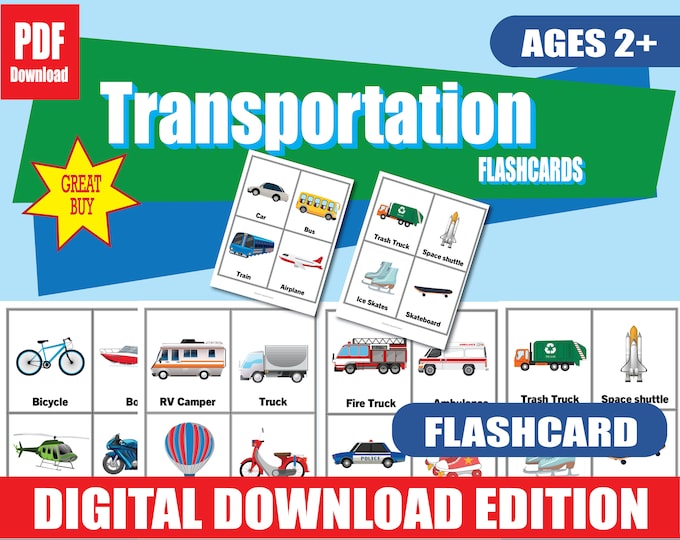 Transportation Flashcards for Preschool | 20 Colorful Vehicles | Printable Word-Picture Cards | Ages 2+ | Toddler & Kindergarten PDF