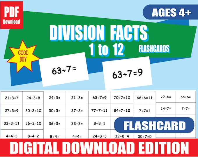 Printable Division Flashcards 1–12 | 144 Math Facts + Chart | Double-Sided | PDF for Homeschool, Tutoring & Classroom Learning