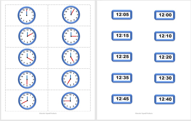 Telling Time Flashcards Printable - Etsy Canada
