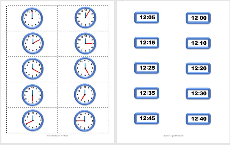 Telling Time Flashcards Printable Etsy Canada