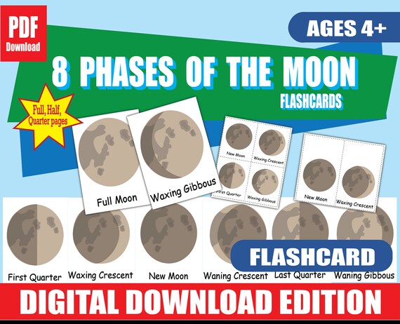 Moon Phases Flashcards Printable Cute Pictures | Etsy