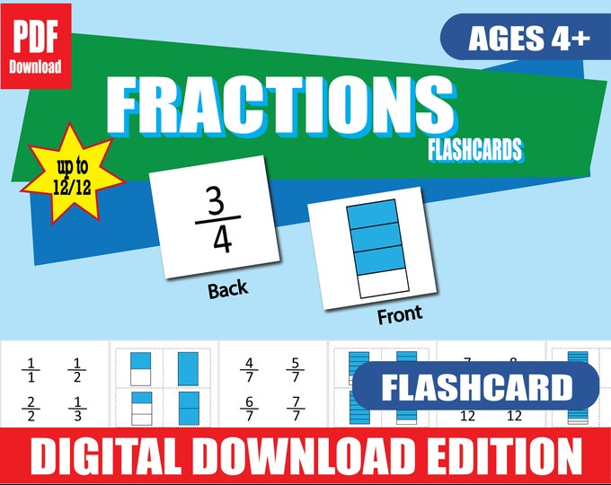 Fraction Flashcards Printable | 78 Skill Drill Cards up to 12/12 | Math Practice for Grades K–4 | PDF | Homeschool & Classroom Use