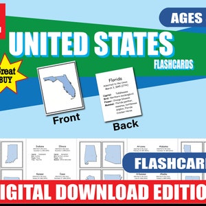 50 U.S. States & Capitals Flashcards | Printable PDF | State Birds, Flowers, Animals Included | Double-Sided | Homeschool and Classroom