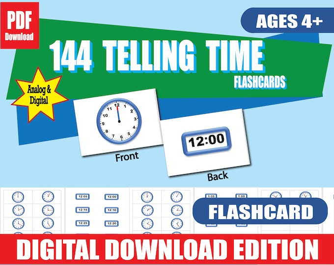 144 Telling Time Flashcards | Analog & Digital Clocks | 1st–3rd Grade | Double-Sided | Learn Time in 5-Minute Increments | PDF