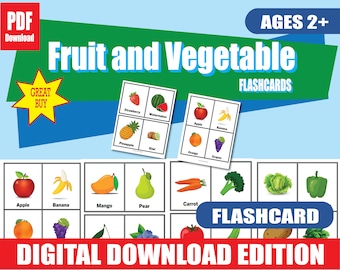 Fruit and Vegetable Flashcards for Preschool | 2+ | Colorful Printable PDF | Word-Picture Recognition | Toddler & Kindergarten Learning