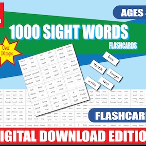 1 000 cartes-éclair avec mots visuels imprimables | Mots fréquents, de la maternelle à la 4e année | 100 pages | 12 cartes par page | Meilleure vente PDF pour la fluidité de la lecture