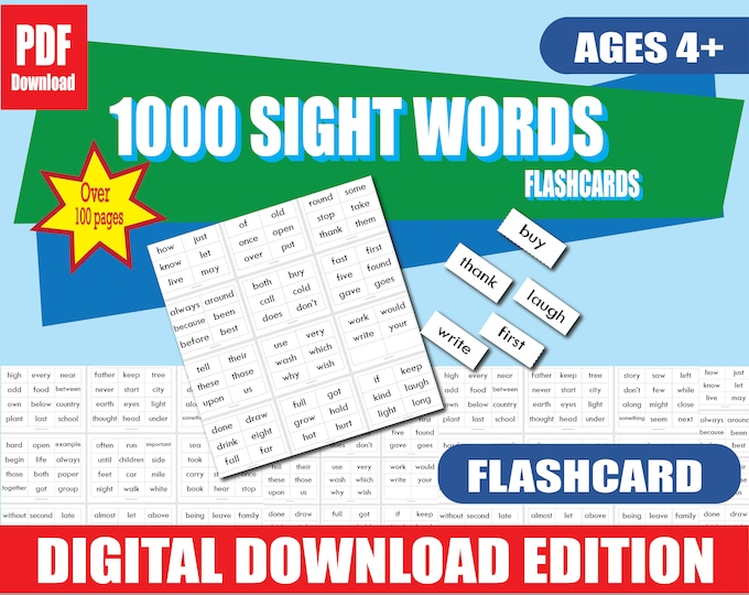 1,000 Sight Word Flashcards Printable | High-Frequency Words K–4 | 100 Pages | 12 Cards per Page | PDF Best Seller for Reading Fluency