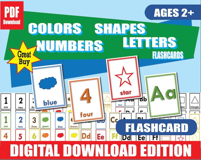 Preschool Flashcards Printable | Colors, Shapes, Numbers 1–20, Alphabet | Early Learning for Babies & Toddlers | PDF Download