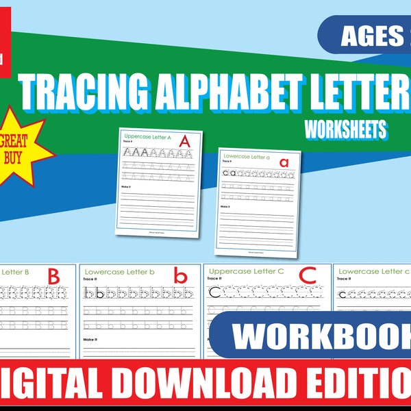 Writing and Tracing Alphabet Worksheets Printable | Upper Case and Lower Case Letters