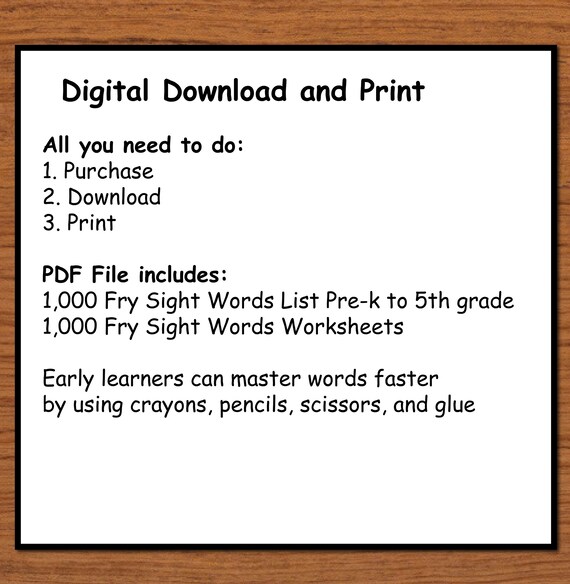 1000 sight words must know worksheets printable 1000 pages etsy