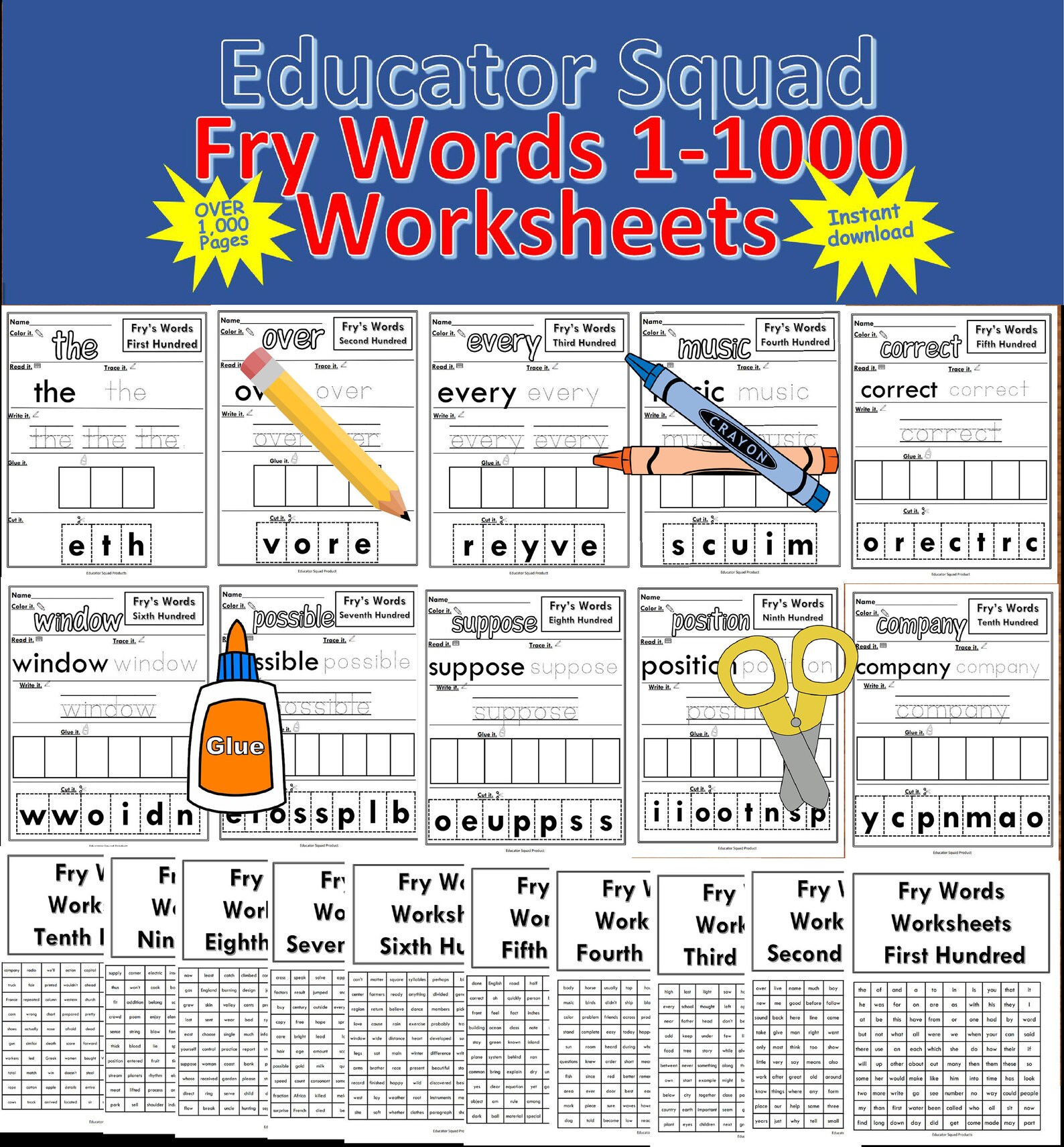 1,000 Sight Words Mega Workbook K–5 | 1,000+ Pages Fry and Dolch | High ...