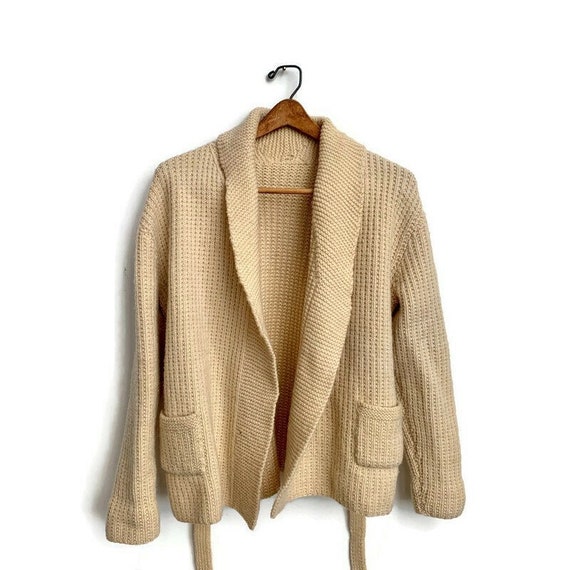Vintage Handknit Fisherman Cardigan // Women Tie B