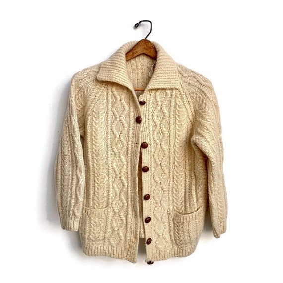 Vintage Aran Knit Wool Cardigan // Kinsale Cream F