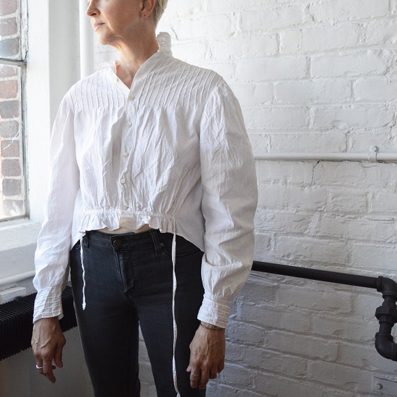 Edwardian Antique Blouse // White Cotton Womens Sh