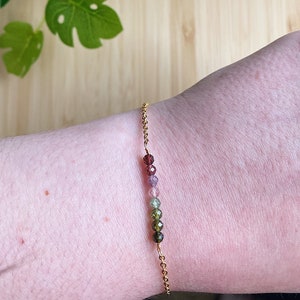 Watermelon Tourmaline Bar Bracelet/ Watermelon Tourmaline Jewelry