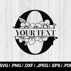 May include: Black and white monogram design featuring the letter "O" surrounded by floral elements. The text "YOUR TEXT" is displayed on a banner below the letter.
