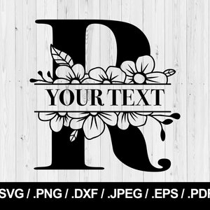 Letra dividida de flores R. Letra floral SVG PNG, JPEG, eps, ai, pdf e dxf. Fonte do monograma. Download instantâneo