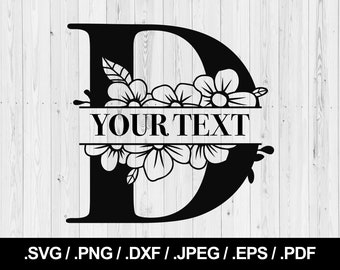 Flower Split Letter D. Floral Letter SVG PNG, JPEG, eps, ai, pdf and dxf. Monogram Font. Instant download