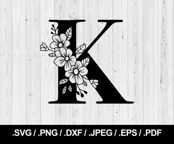  Romantic Floral Wreath Initial Letter K Flowers