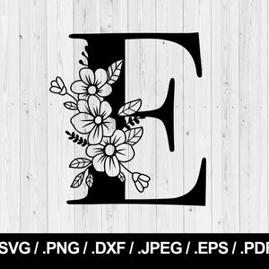 Carta floral E. Letra floral SVG PNG, JPEG, eps, ai, pdf y dxf. Fuente Monograma. Descarga instantánea