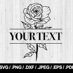 以下が含まれることがあります： 「YOUR TEXT」と書かれたバナーが付いた、黒と白の線画のバラのイラストです。