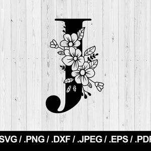 Letra Flor J. Letra Floral SVG PNG, JPEG, eps, ai, pdf e dxf. Fonte do monograma. Download instantâneo