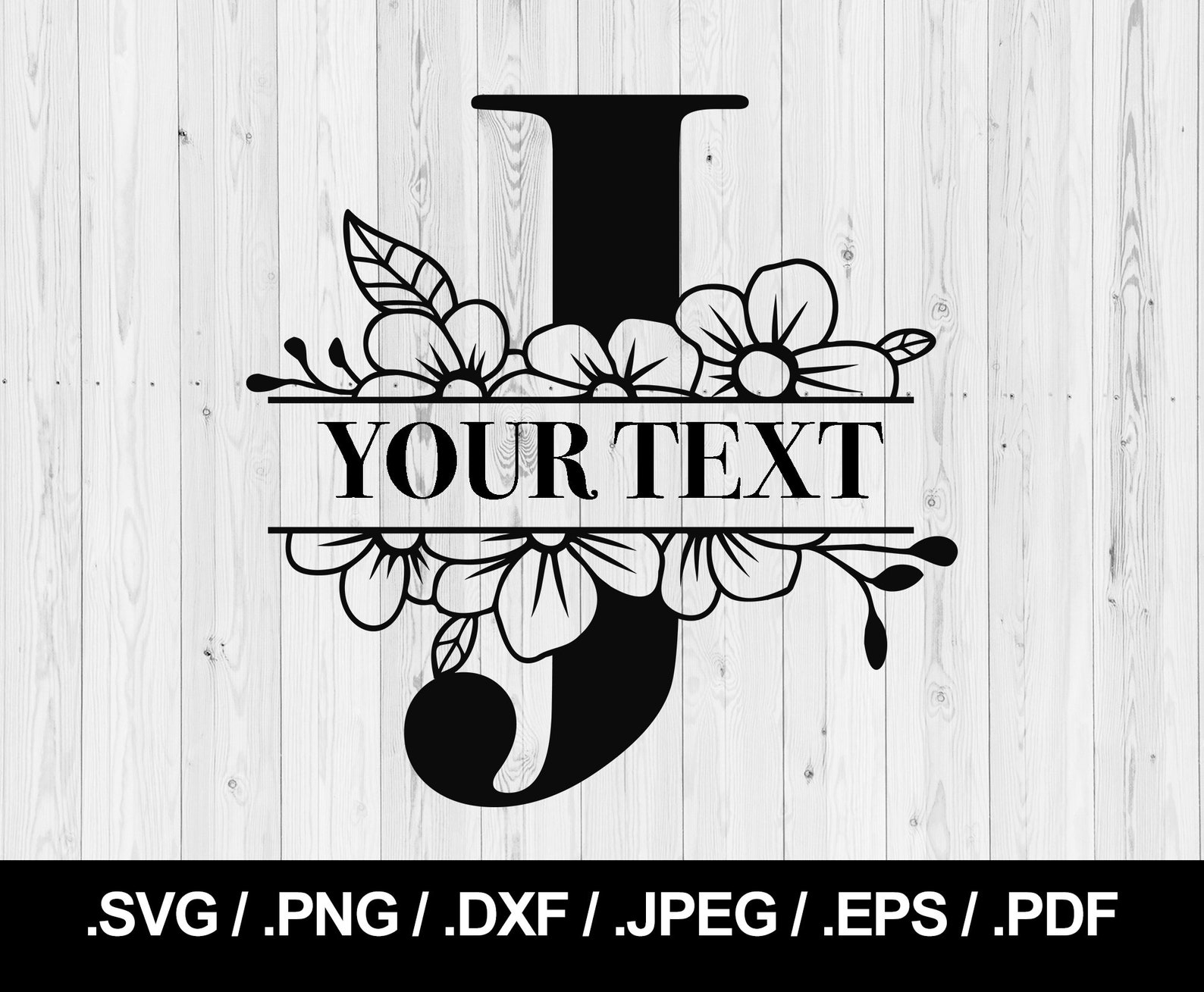 Flower Split Letter J. Floral Letter SVG PNG, JPEG, Eps, Ai, Pdf and
