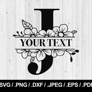 Flor Split Letra J. Letra Floral SVG PNG, JPEG, eps, ai, pdf y dxf. Fuente Monograma. Descarga instantánea