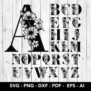 Daisy Alphabet. Letras florais completas svg png, eps, ai, pdf e dxf. Fonte de monograma. Download instantâneo