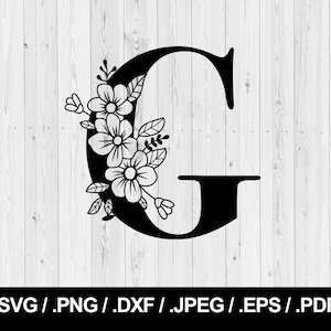 Letra Flor G. Letra Floral SVG PNG, JPEG, eps, ai, pdf e dxf. Fonte do monograma. Download instantâneo