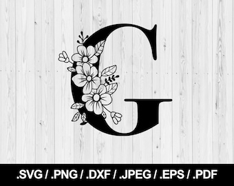 Flower Letter G. Floral Letter SVG PNG, JPEG, eps, ai, pdf and dxf. Monogram Font. Instant download