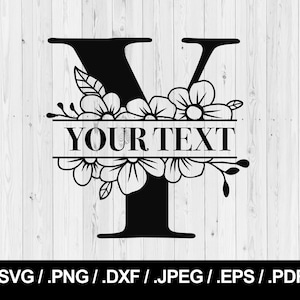 May include: Black and white graphic of the letter Y with floral embellishments and a banner that says "YOUR TEXT".