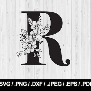 Letra Flor R. Letra Floral SVG PNG, JPEG, eps, ai, pdf e dxf. Fonte do monograma. Download instantâneo