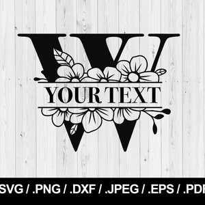 May include: Black and white floral monogram letter W with a banner that says "YOUR TEXT".
