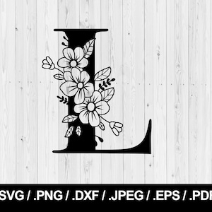 Flower Letter L. Floral Letter SVG PNG, JPEG, eps, ai, pdf and dxf. Monogram Font. Instant download