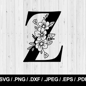 Letra Flor Z. Letra Floral SVG PNG, JPEG, eps, ai, pdf e dxf. Fonte do monograma. Download instantâneo