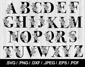 Flower Alphabet. Full Floral Letters SVG PNG, JPEG, eps, ai, pdf and dxf. Monogram Font. Instant download