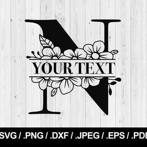 Flower Split Letter N. Floral Letter SVG PNG, JPEG, eps, ai, pdf and dxf. Monogram Font. Instant download