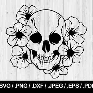 Skull with Flowers SVG! PNG, JPEG, eps, ai, pdf and dxf. Instant download