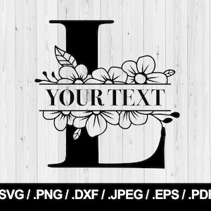 Flor Split Letra L. Letra Floral SVG PNG, JPEG, eps, ai, pdf y dxf. Fuente Monograma. Descarga instantánea