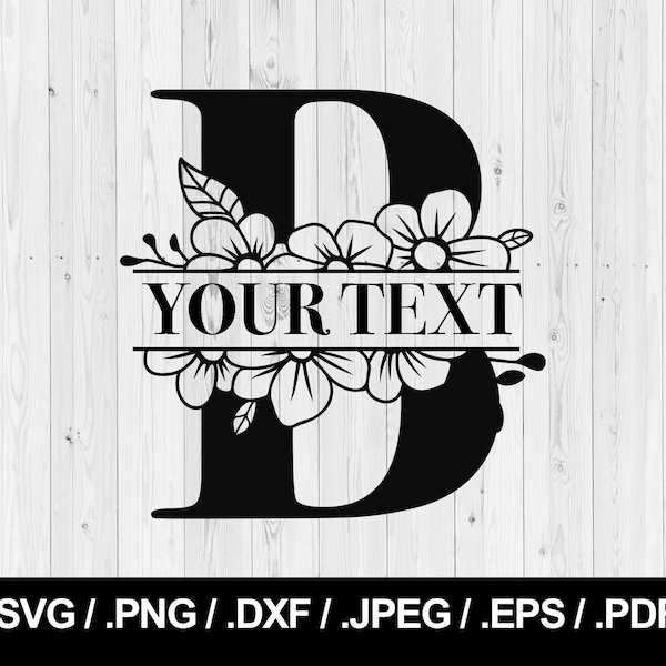 Flower Split Letter B. Floral Letter SVG PNG, JPEG, eps, ai, pdf and dxf. Monogram Font. Instant download