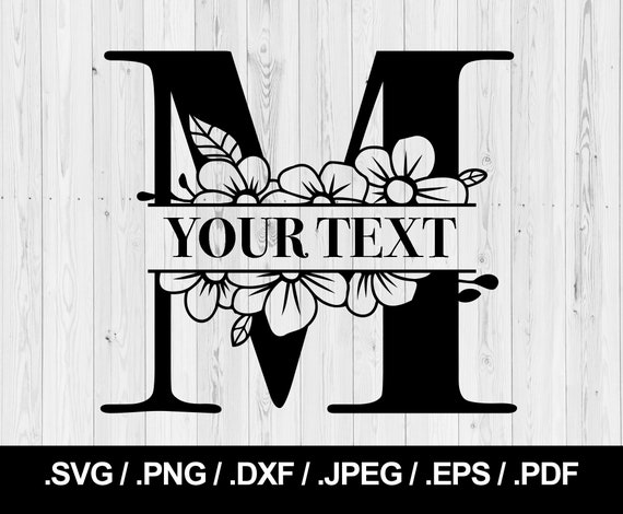 Flower Split Letter M. Floral Letter SVG PNG, JPEG, eps, ai, pdf and dxf.  Monogram Font. Instant download