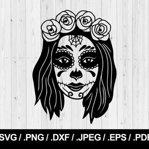 Sugar Skull Woman SVG! La Catrina. Crâne mexicain PNG, JPEG, eps, ai, pdf et dxf. Téléchargement instantané